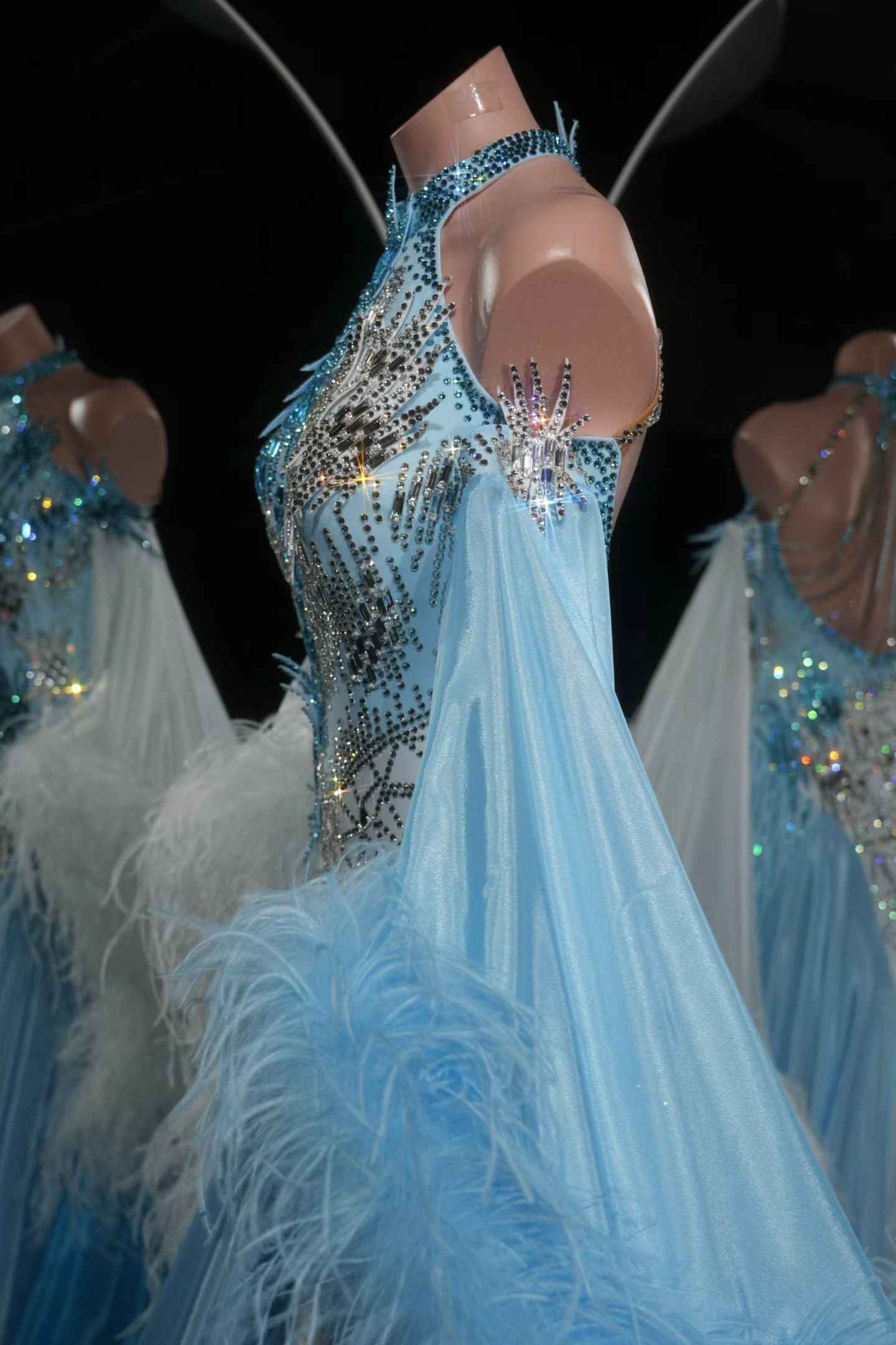 PEI.B001 Luxury Standard Ballroom Dance Dress Rhinestone Feather