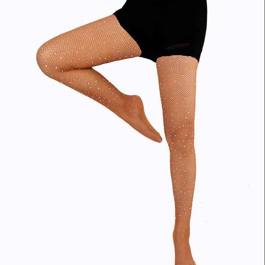 Caramel Hard Mesh Rhinestone Latin Dance Net Socks