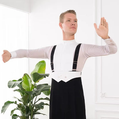 NY Fashion Men's Mesh Stand-Up Collar Long Sleeve Competition Shirt Tango Foxtrot Shirt 24138-S