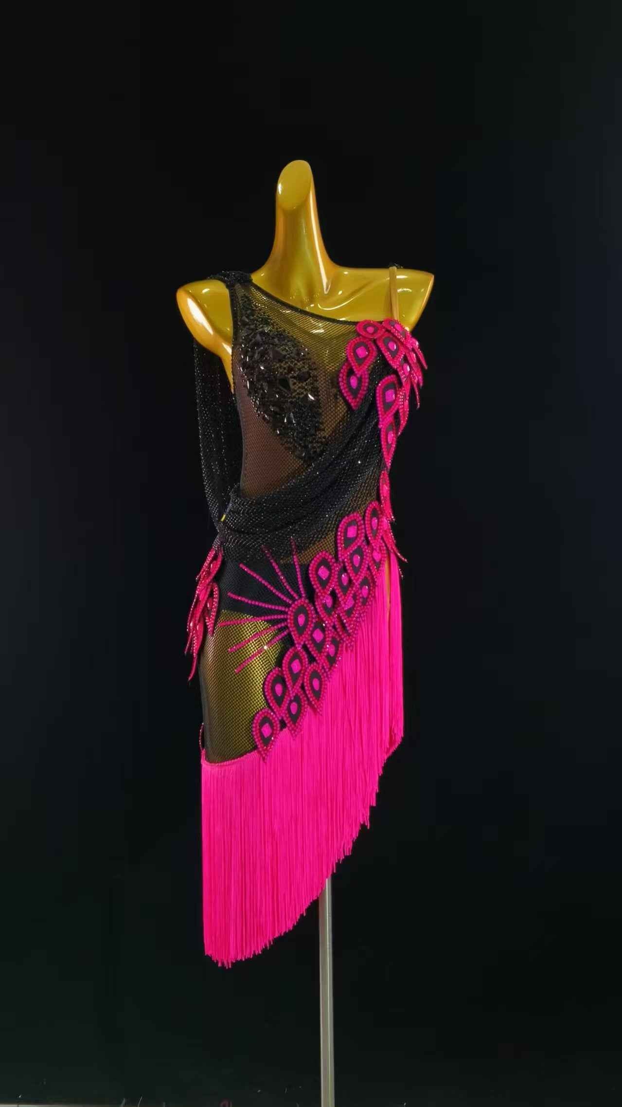 MINEJAS.L065 Hot Pink Peacock Latin Dance Costume