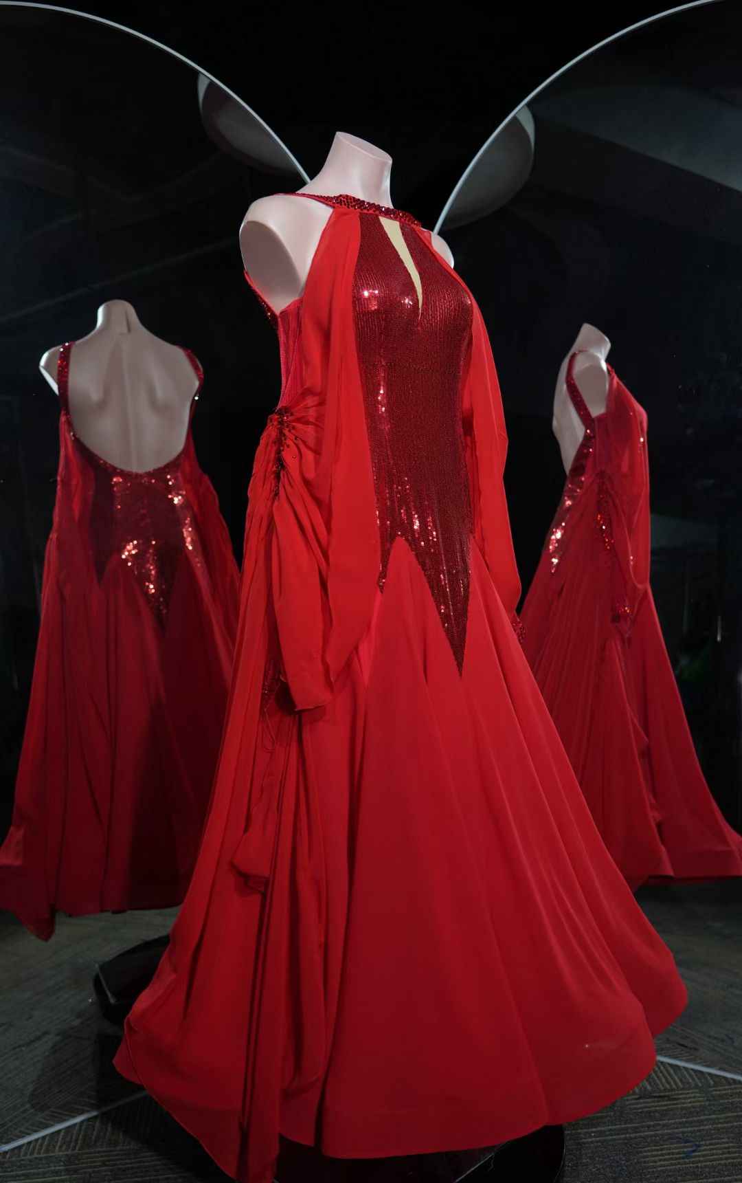 PEI.B012 Red Sequin Ballroom Competition Dance Gown