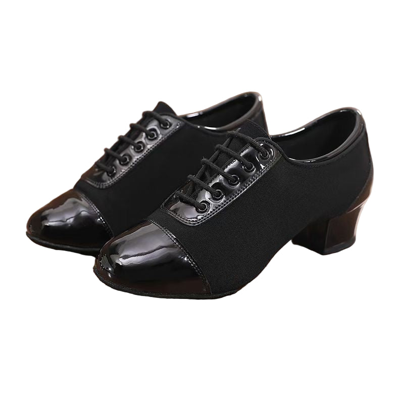 DRH-403 Boys’ Latin Dance Shoes with Fabric and Patent Leather Panels