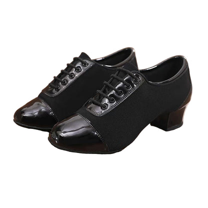 DRH-403 Boys’ Latin Dance Shoes with Fabric and Patent Leather Panels