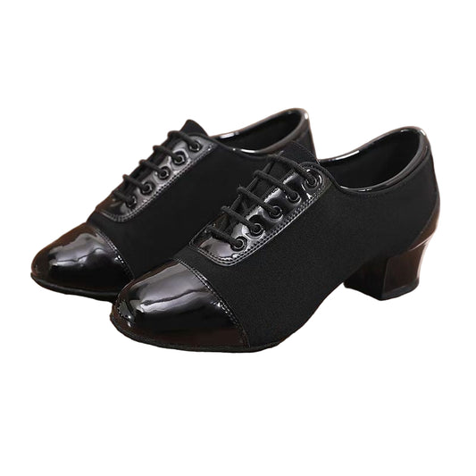 DRH-403 Boys’ Latin Dance Shoes with Fabric and Patent Leather Panels