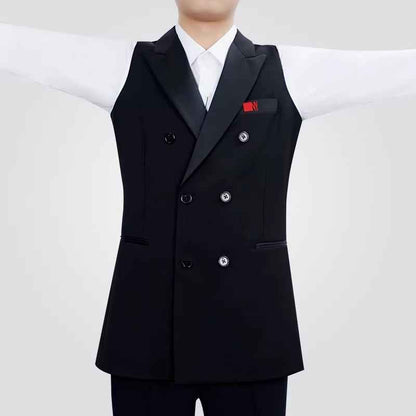 NY Fashion Gun Collar Double-breasted Modern Dance Vest Men's Ballroom Dance Practice Suit Top Waltz Suit 24123S