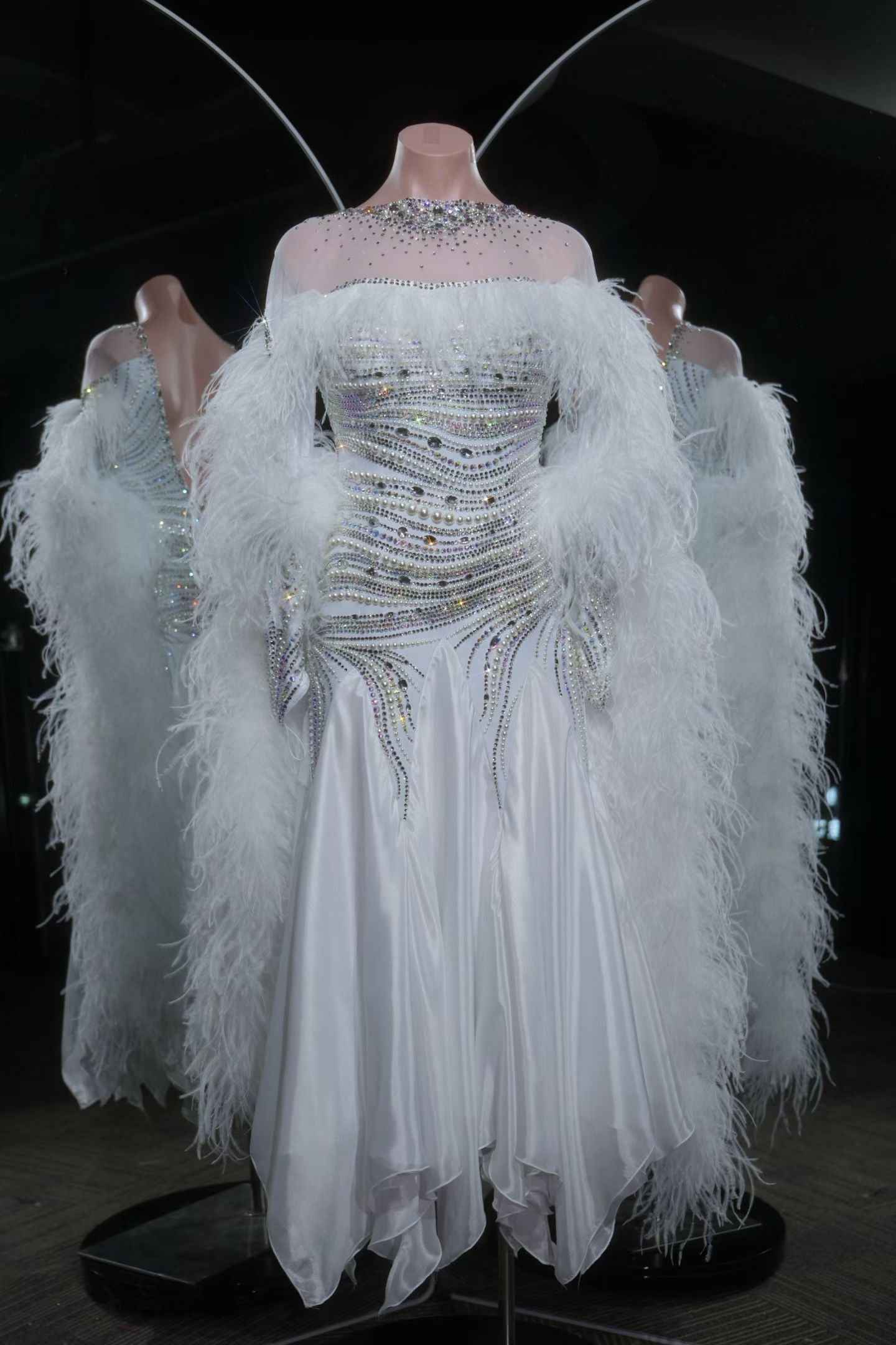 PEI.B008 Elegant White Ballroom Dance Dress Rhinestone Detail