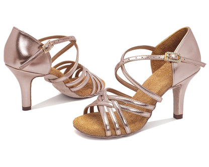 MINEJAS.L066 Women’s Rose Gold Leather Cross Strap Shoes