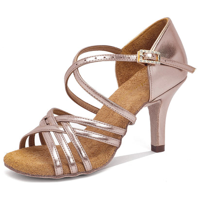MINEJAS.L066 Women’s Rose Gold Leather Cross Strap Shoes