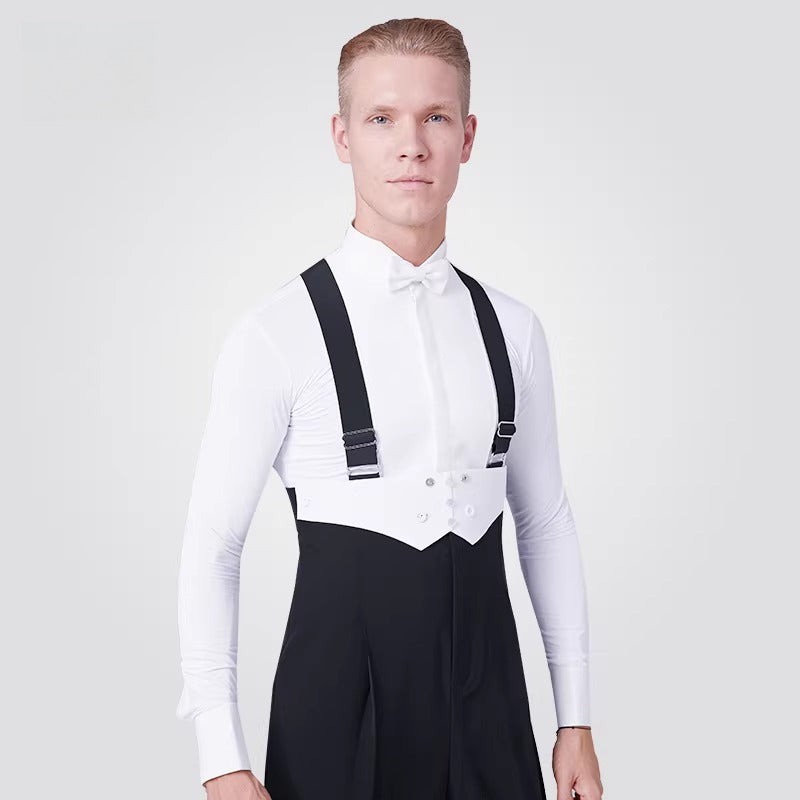 NY Fashion Men's Competition Shirt Zipper Butterfly Collar Practice Dance Shirt Performance Dance Shirt 91003C