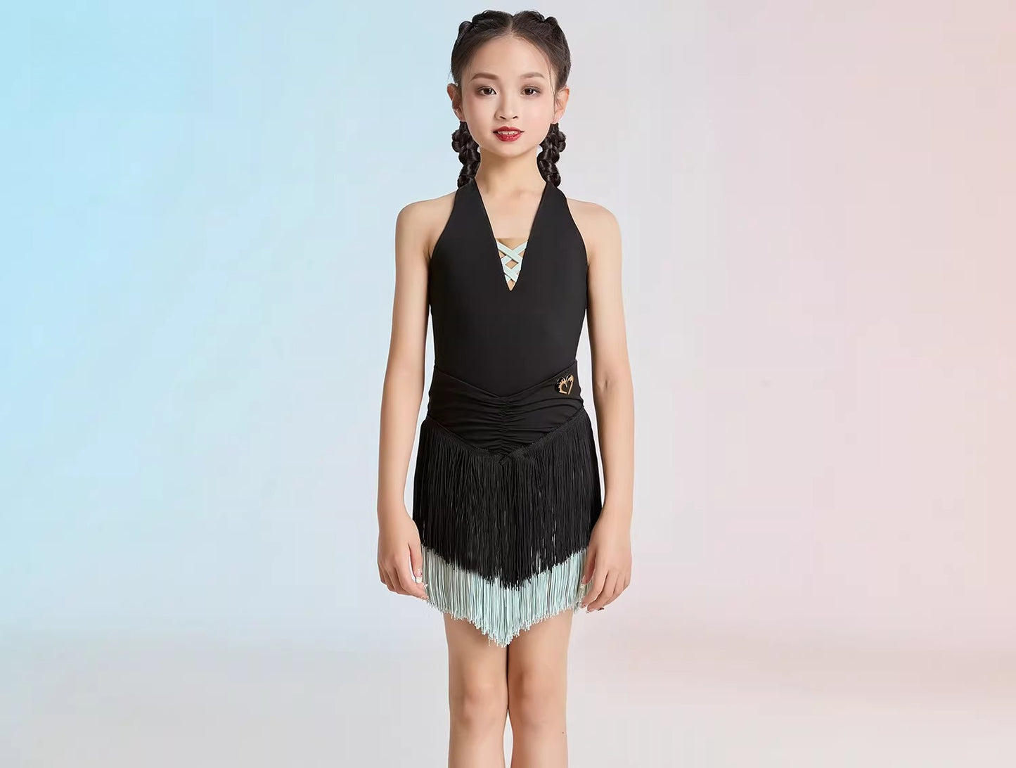MLX summer new children's new Latin dance practice suit high-end fringed skirt performance suit