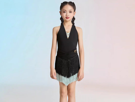 MLX summer new children's new Latin dance practice suit high-end fringed skirt performance suit