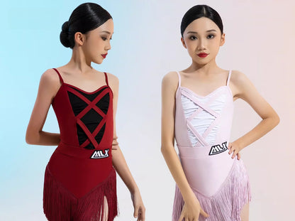 MLX8217 Children's Latin Dance Practice Suit Tassel Skirt Advanced Children's Dance Training Performance Suit