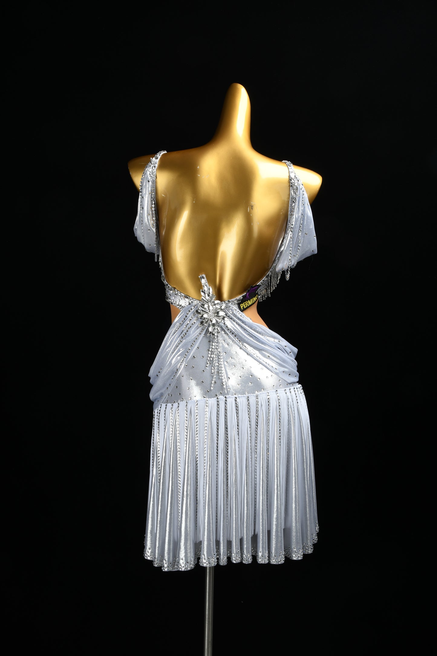MINEJAS.L519 Silver White Cutout Latin Dance Dress with Fringe & Rhinestones | Custom Rhythm Competition Wear