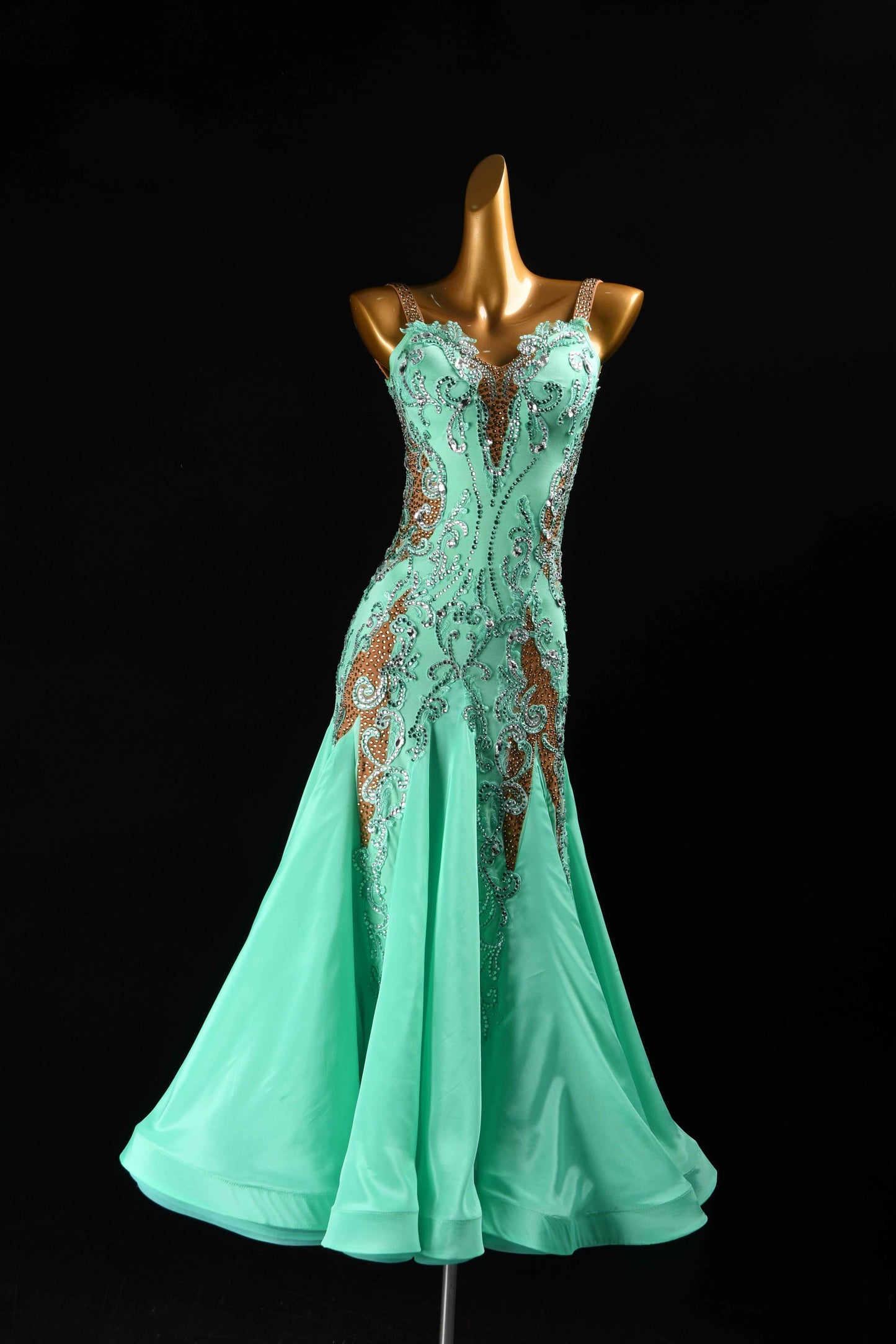 MINEJAS.B375 Mint Green Rhinestone Ballroom Gown
