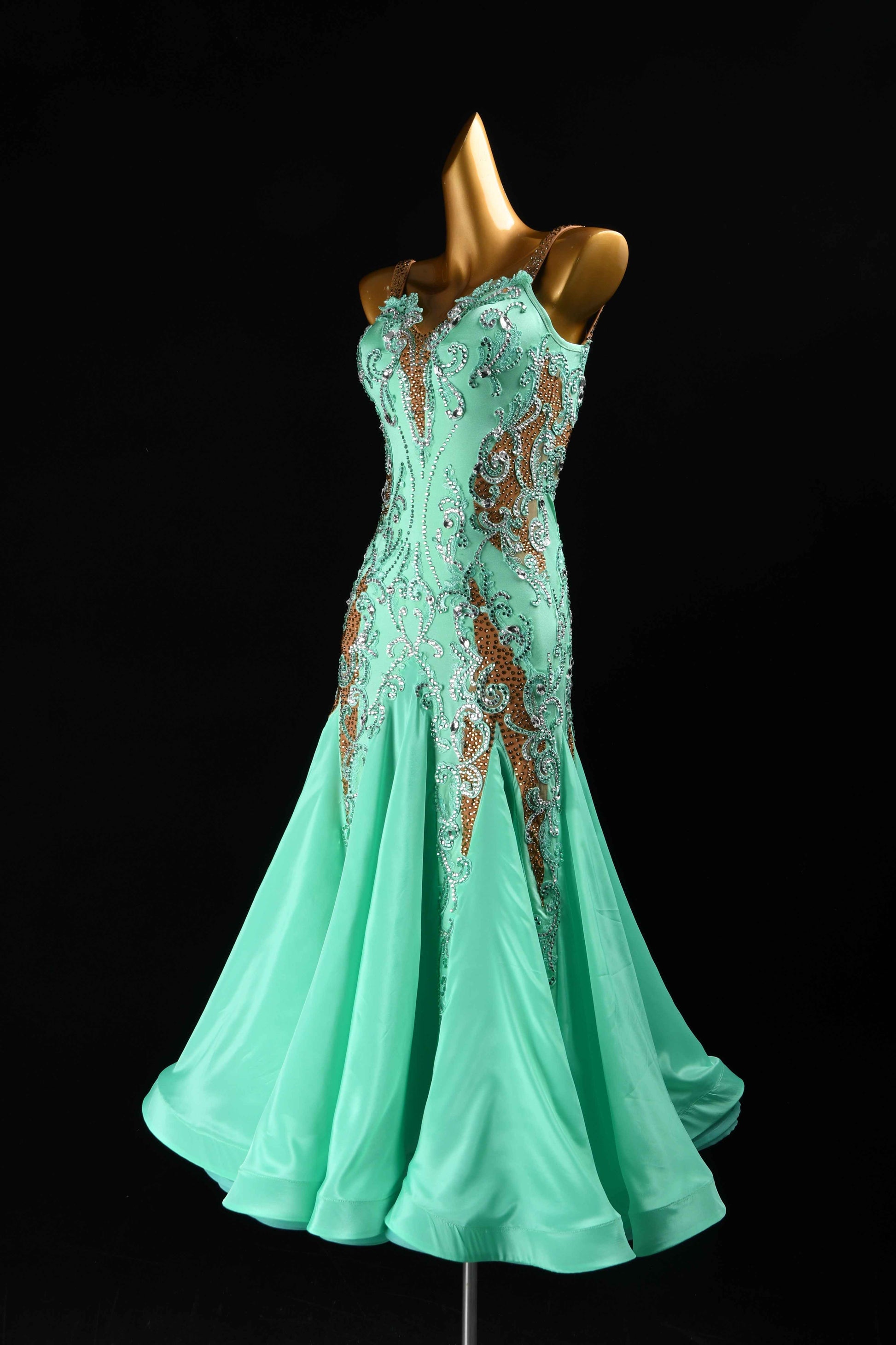 MINEJAS.B375 Mint Green Rhinestone Ballroom Gown
