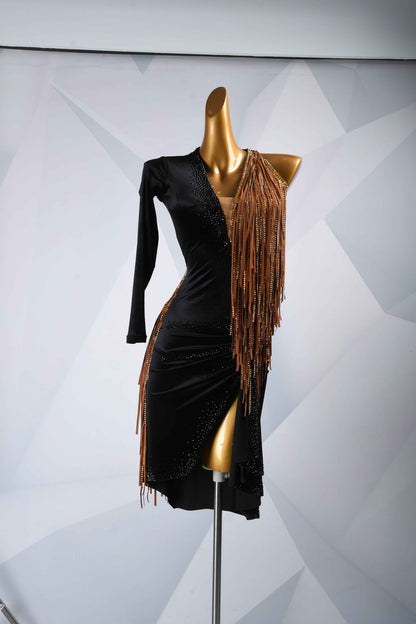 MINEJAS.L5722 Black Brown Fringe Latin Performance Gown