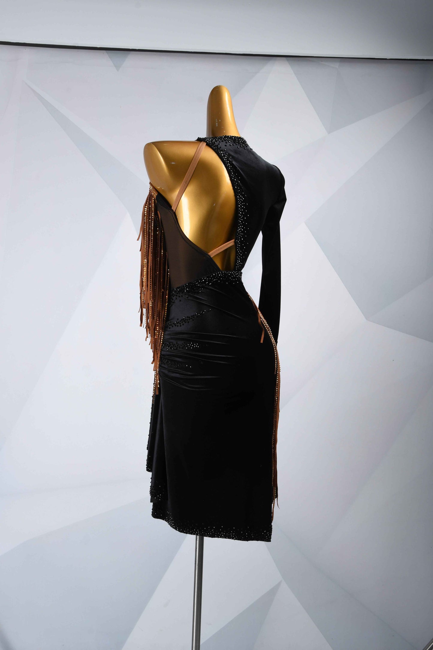 MINEJAS.L5722 Black Brown Fringe Latin Performance Gown