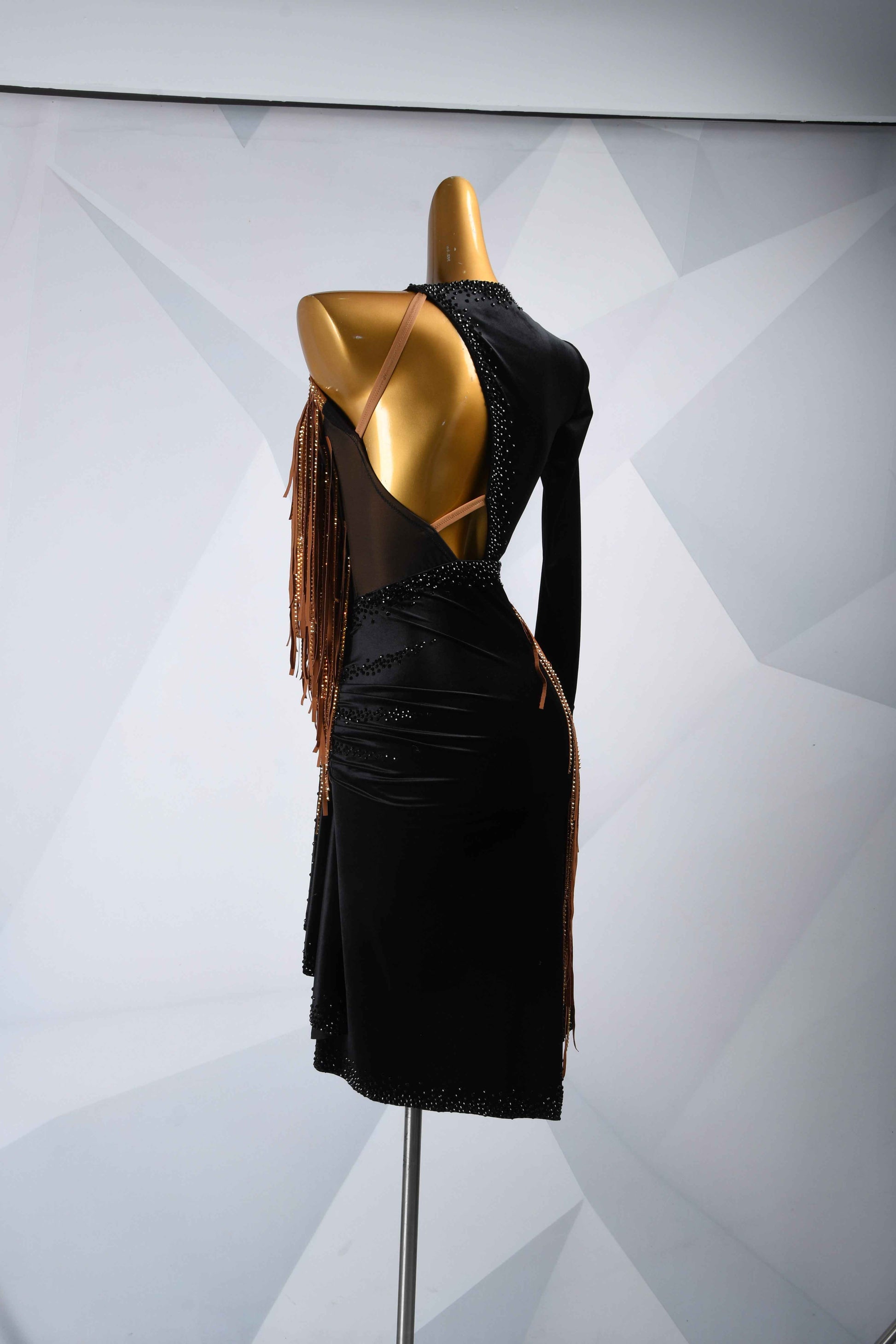 MINEJAS.L5722 Black Brown Fringe Latin Performance Gown