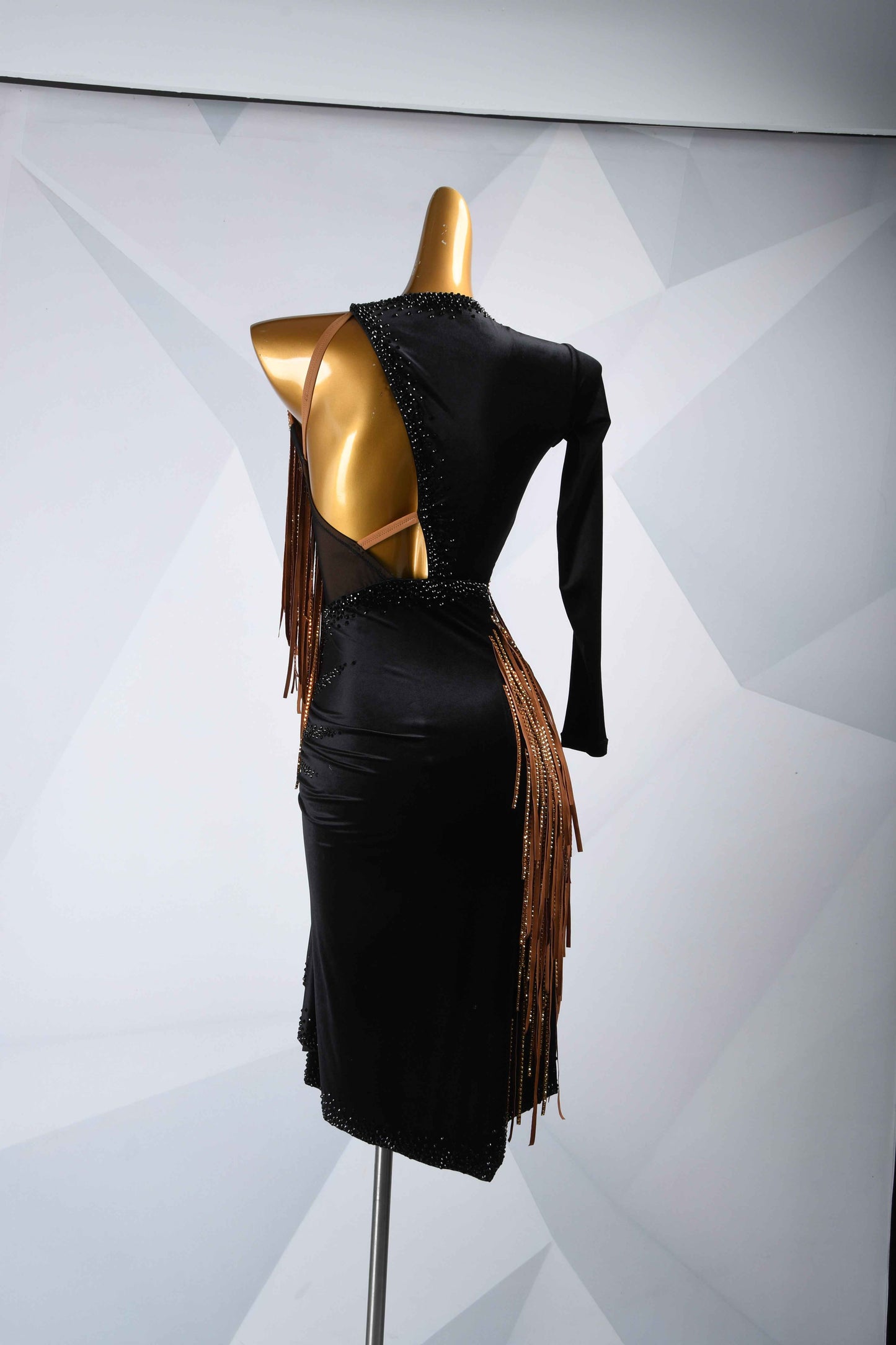 MINEJAS.L5722 Black Brown Fringe Latin Performance Gown