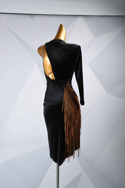 MINEJAS.L5722 Black Brown Fringe Latin Performance Gown