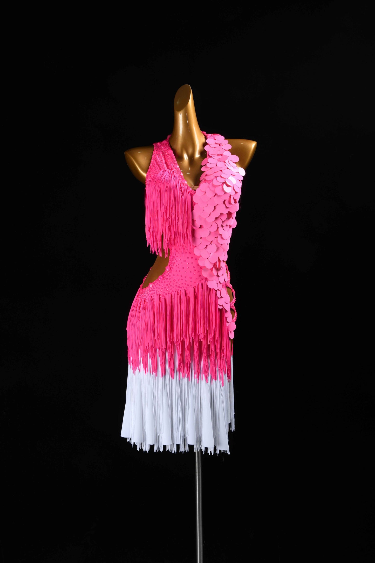 MINEJAS.L5927 Pink White Fringe Latin Dance Dress