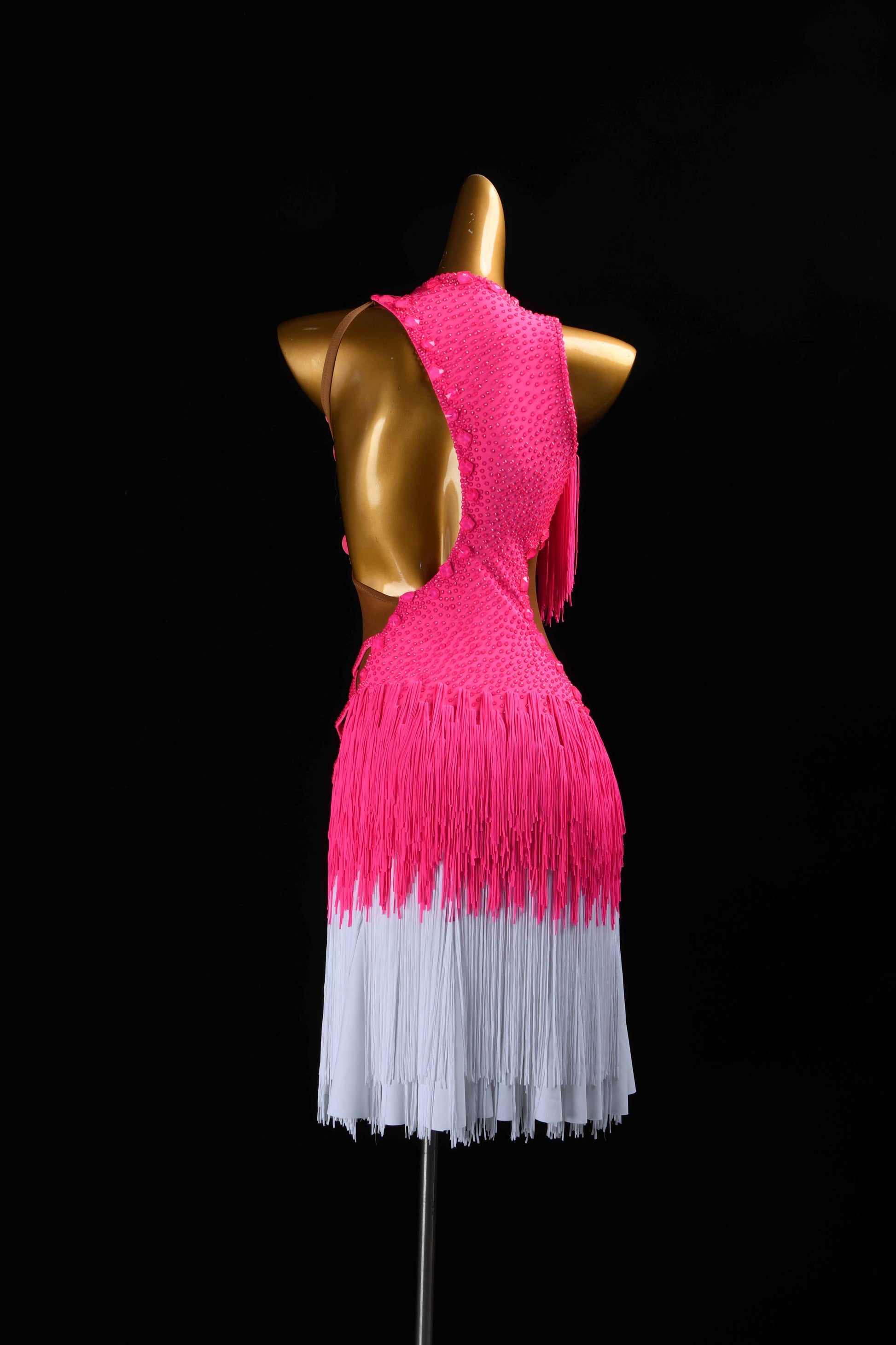 MINEJAS.L5927 Pink White Fringe Latin Dance Dress