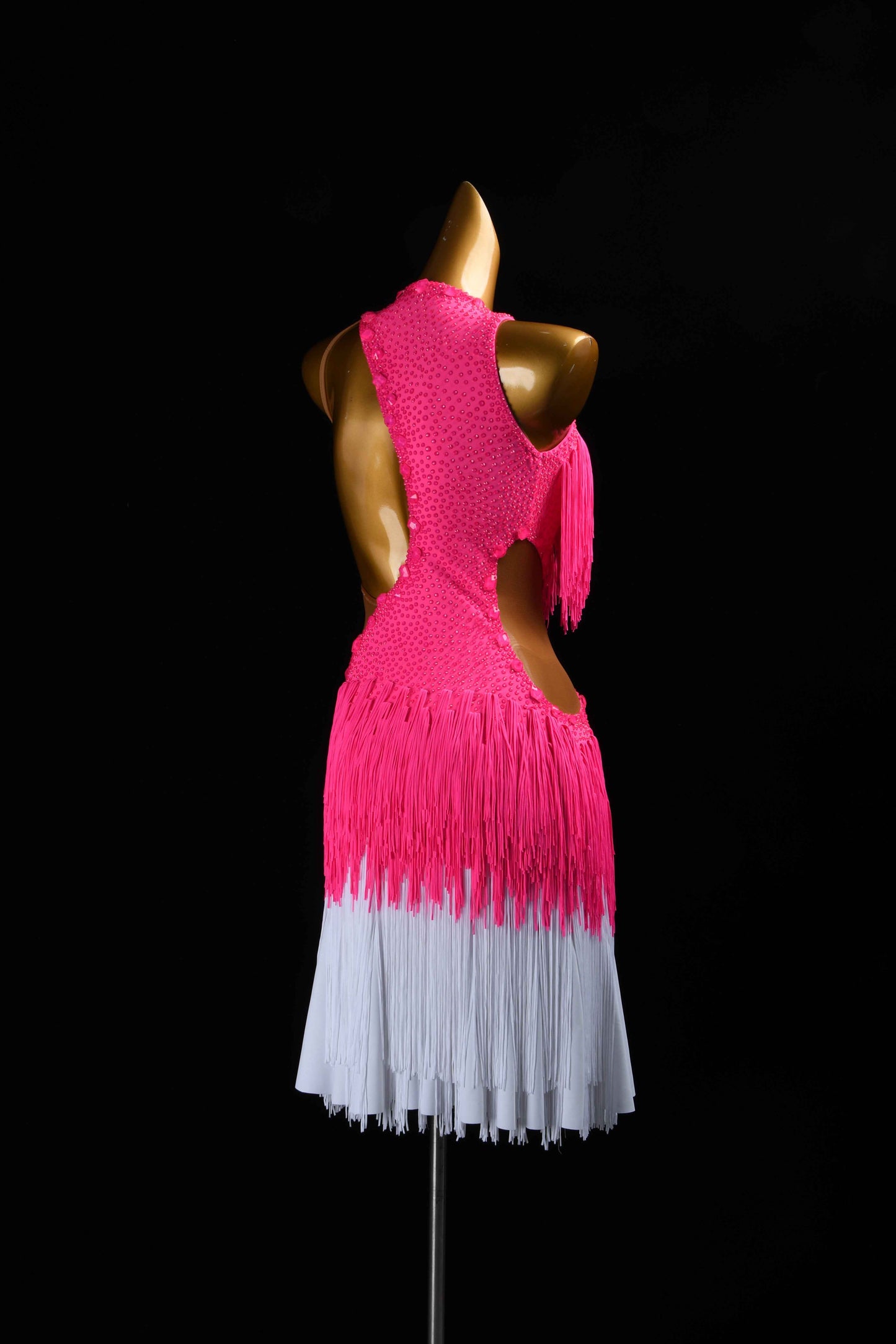 MINEJAS.L5927 Pink White Fringe Latin Dance Dress