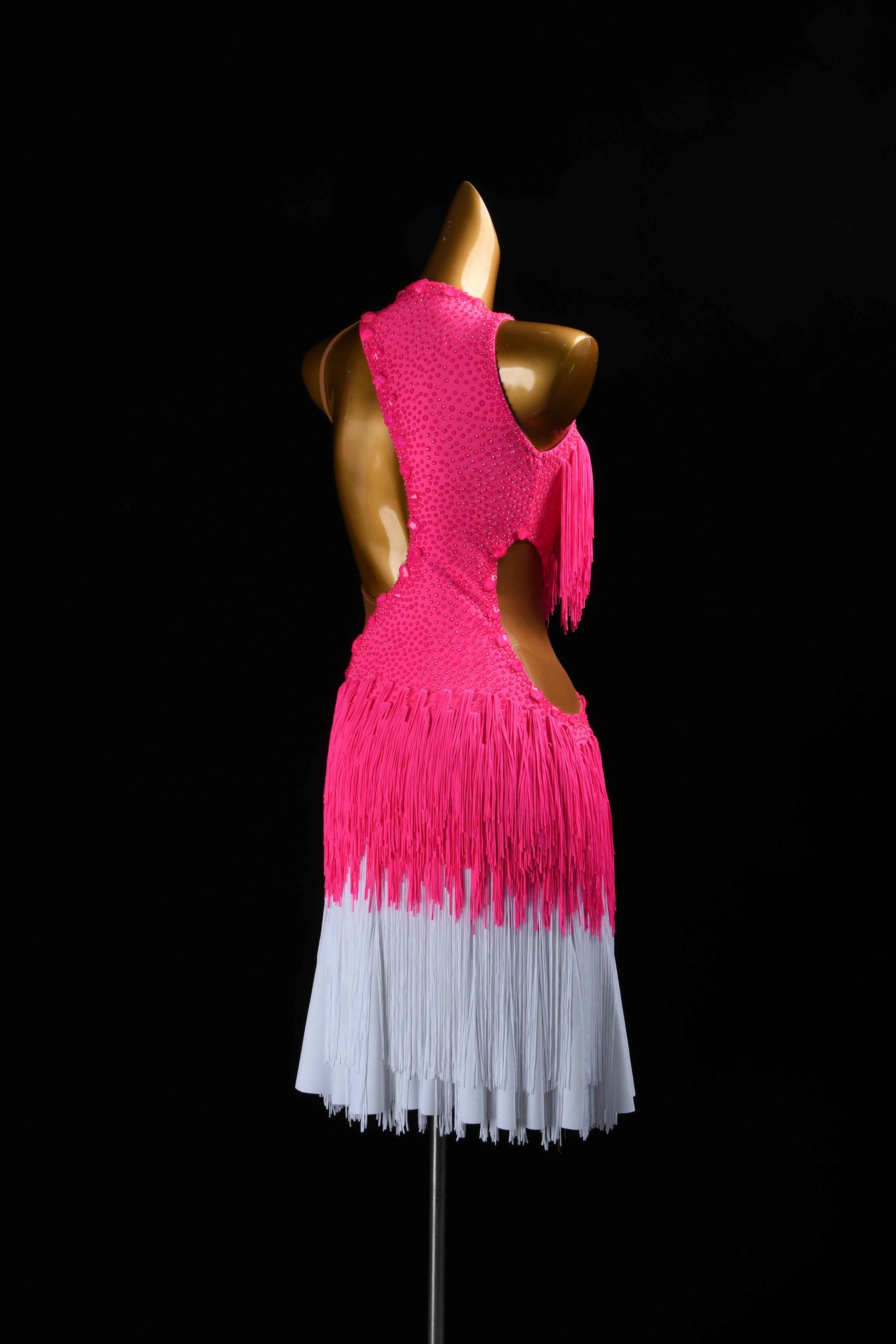 MINEJAS.L5927 Pink White Fringe Latin Dance Dress