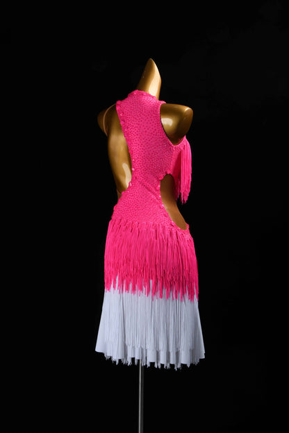 MINEJAS.L5927 Pink White Fringe Latin Dance Dress