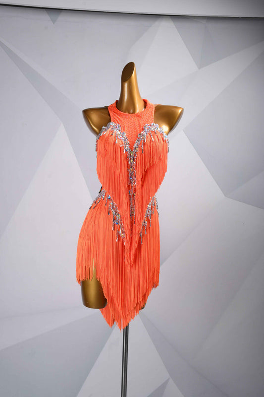 MINEJAS.L5945 Orange AB Rhinestone Latin Competition Gown