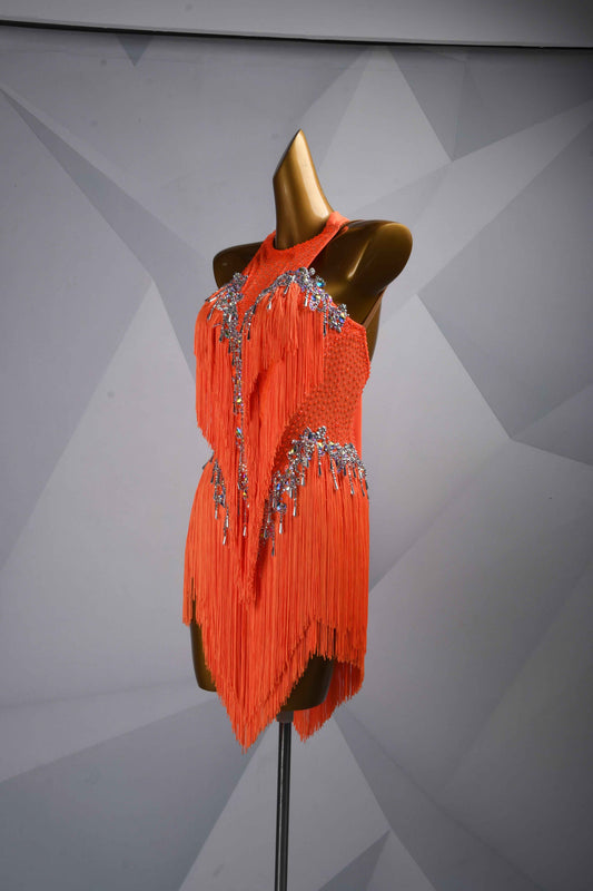 MINEJAS.L5945 Orange AB Rhinestone Latin Competition Gown