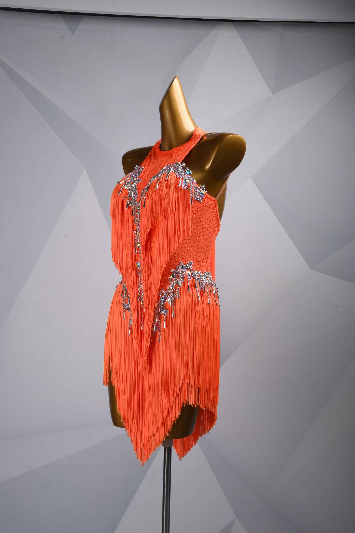 MINEJAS.L5945 Orange AB Rhinestone Latin Competition Gown
