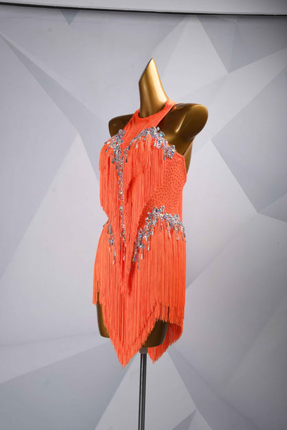 MINEJAS.L5945 Orange AB Rhinestone Latin Competition Gown