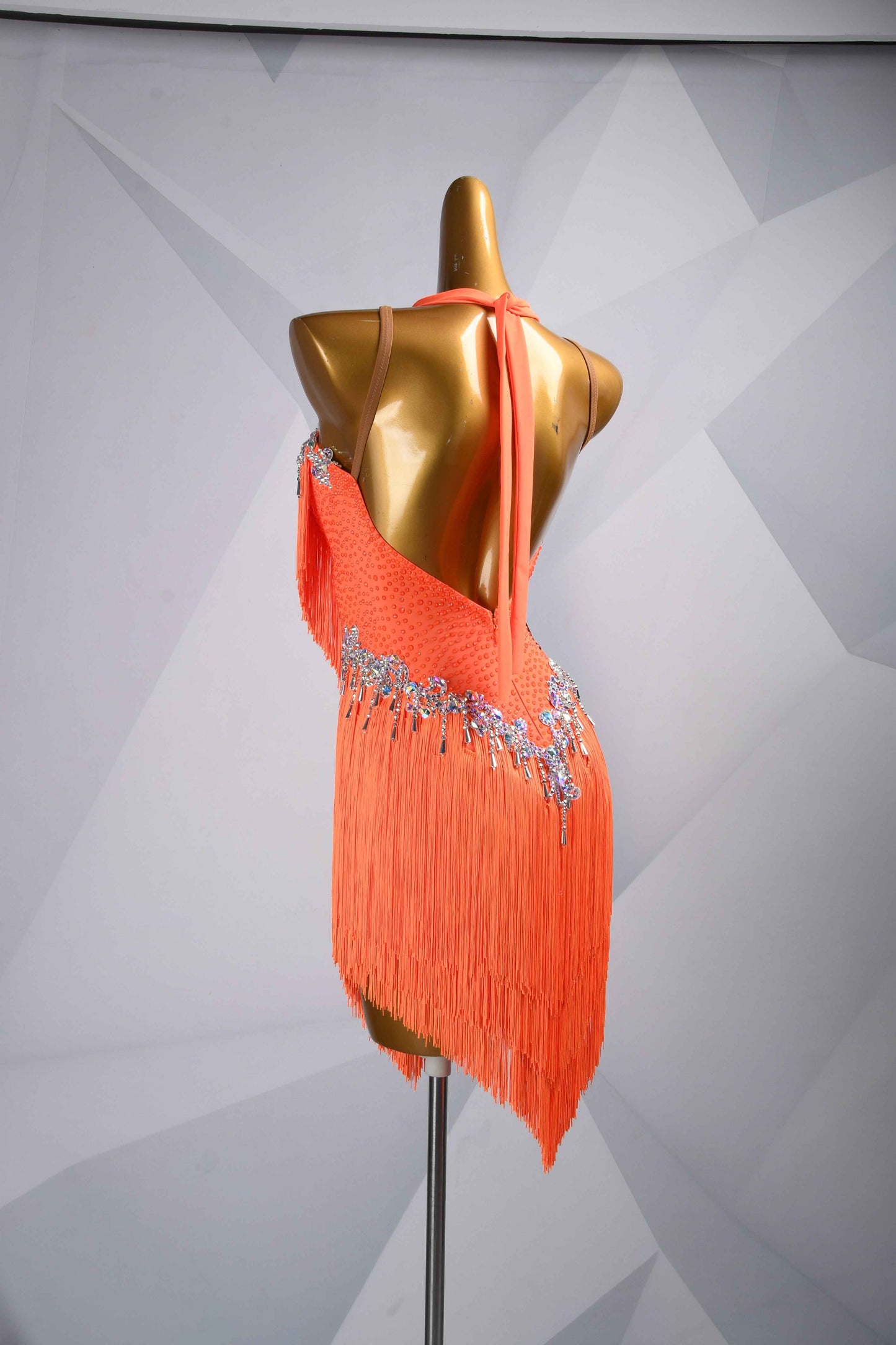 MINEJAS.L5945 Orange AB Rhinestone Latin Competition Gown