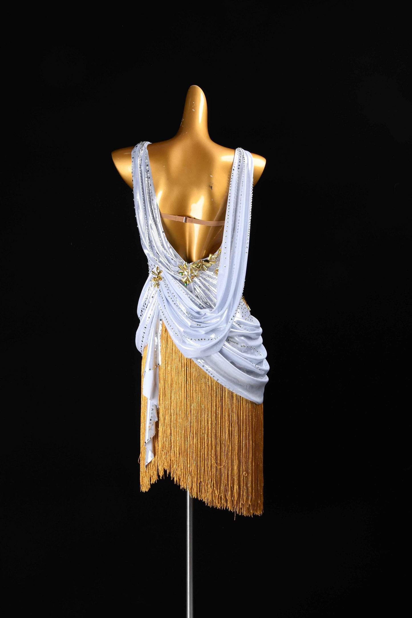 MINEJAS.L98 Silver Gold Fringe Latin Salsa Dance Costume