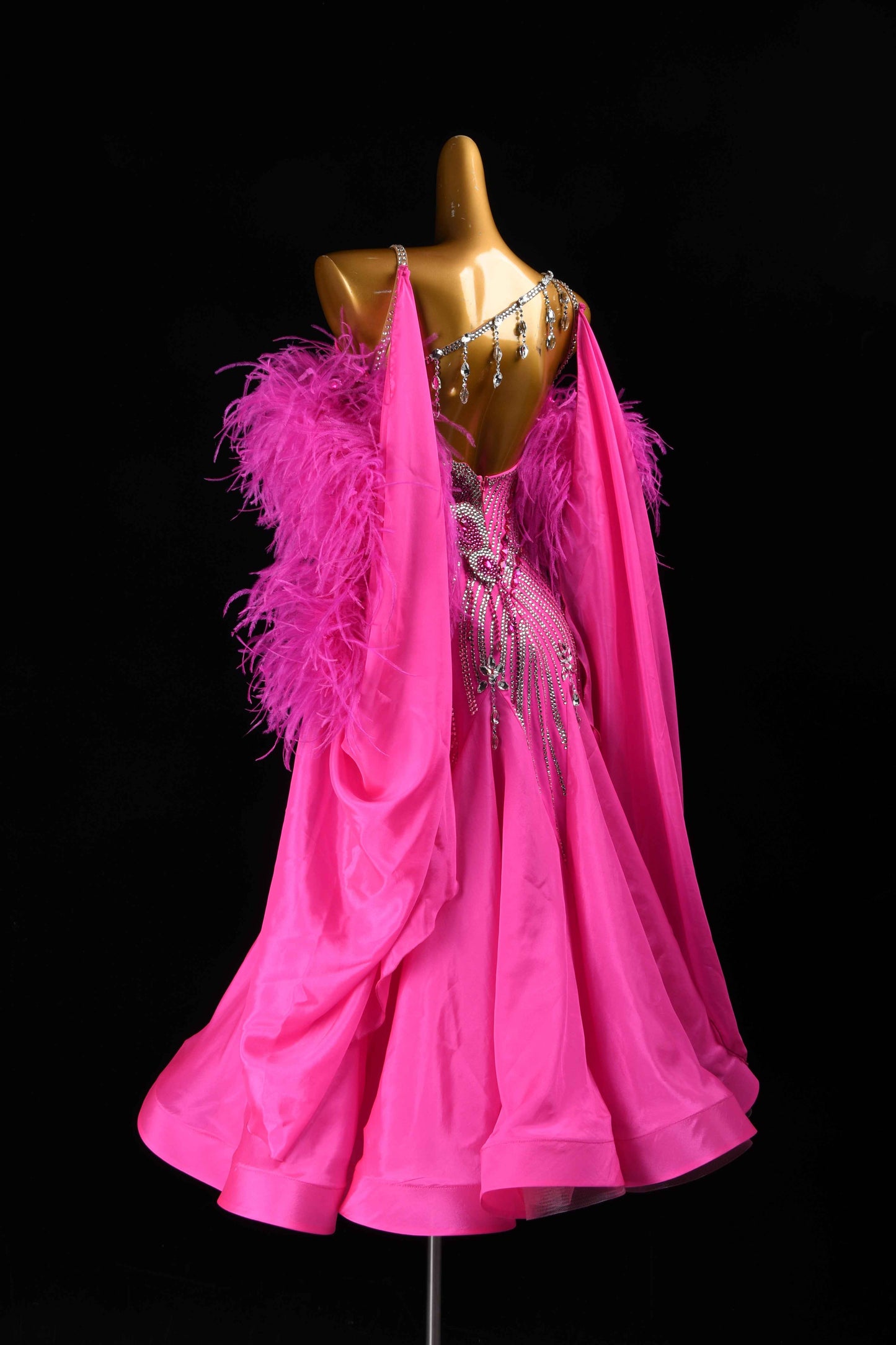 MINEJAS.B382 Hot Pink Feather Japanese Fabric Ballroom Competition Dress