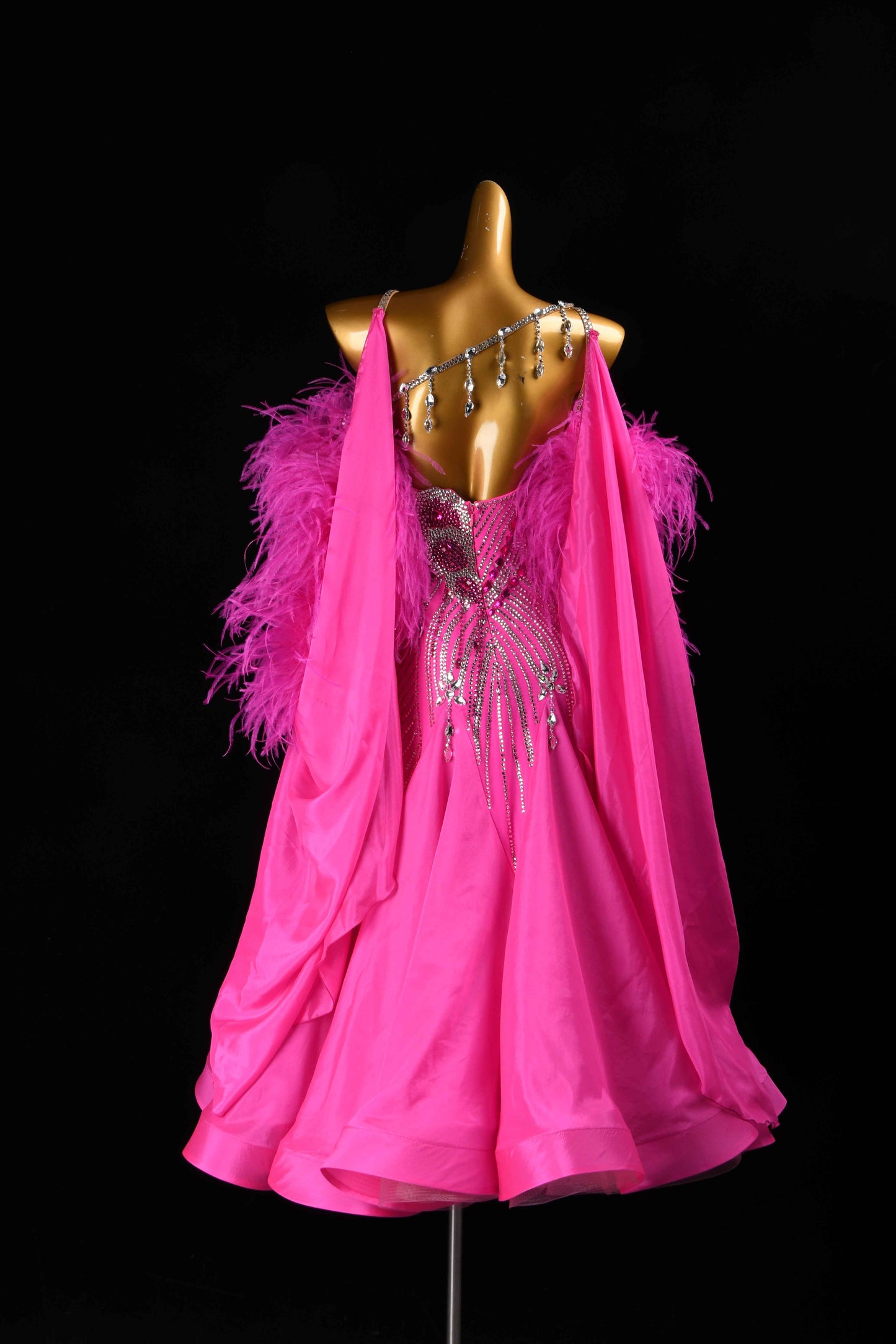 MINEJAS.B382 Hot Pink Feather Japanese Fabric Ballroom Competition Dress