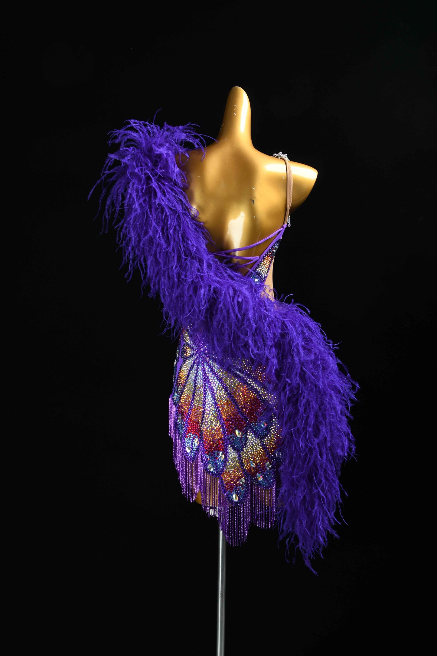 MINEJAS.L385 Purple Feather Butterfly Latin Dance Dress