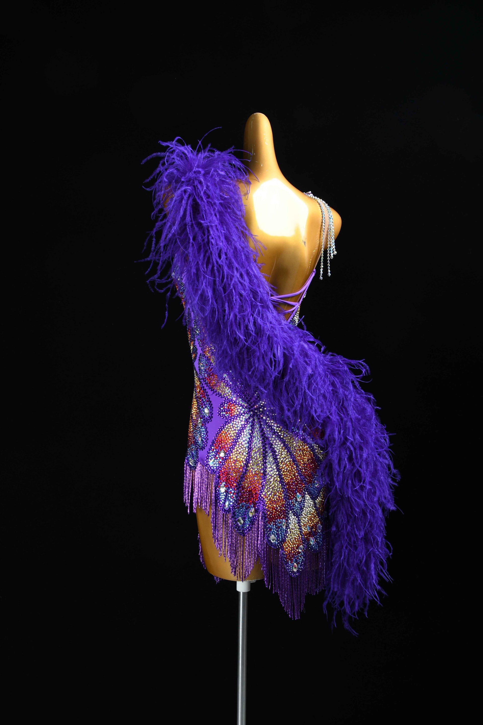 MINEJAS.L385 Purple Feather Butterfly Latin Dance Dress