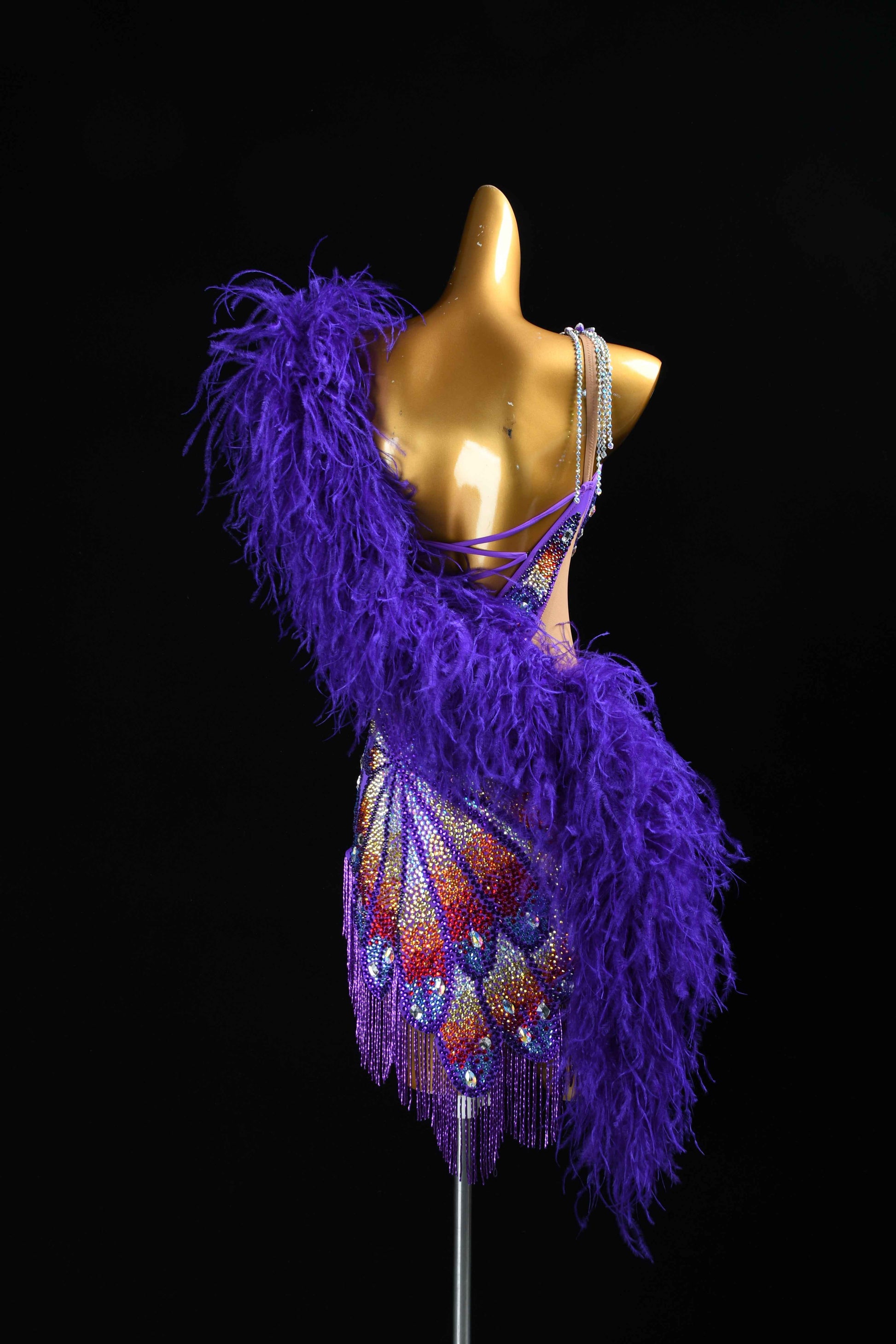 MINEJAS.L385 Purple Feather Butterfly Latin Dance Dress