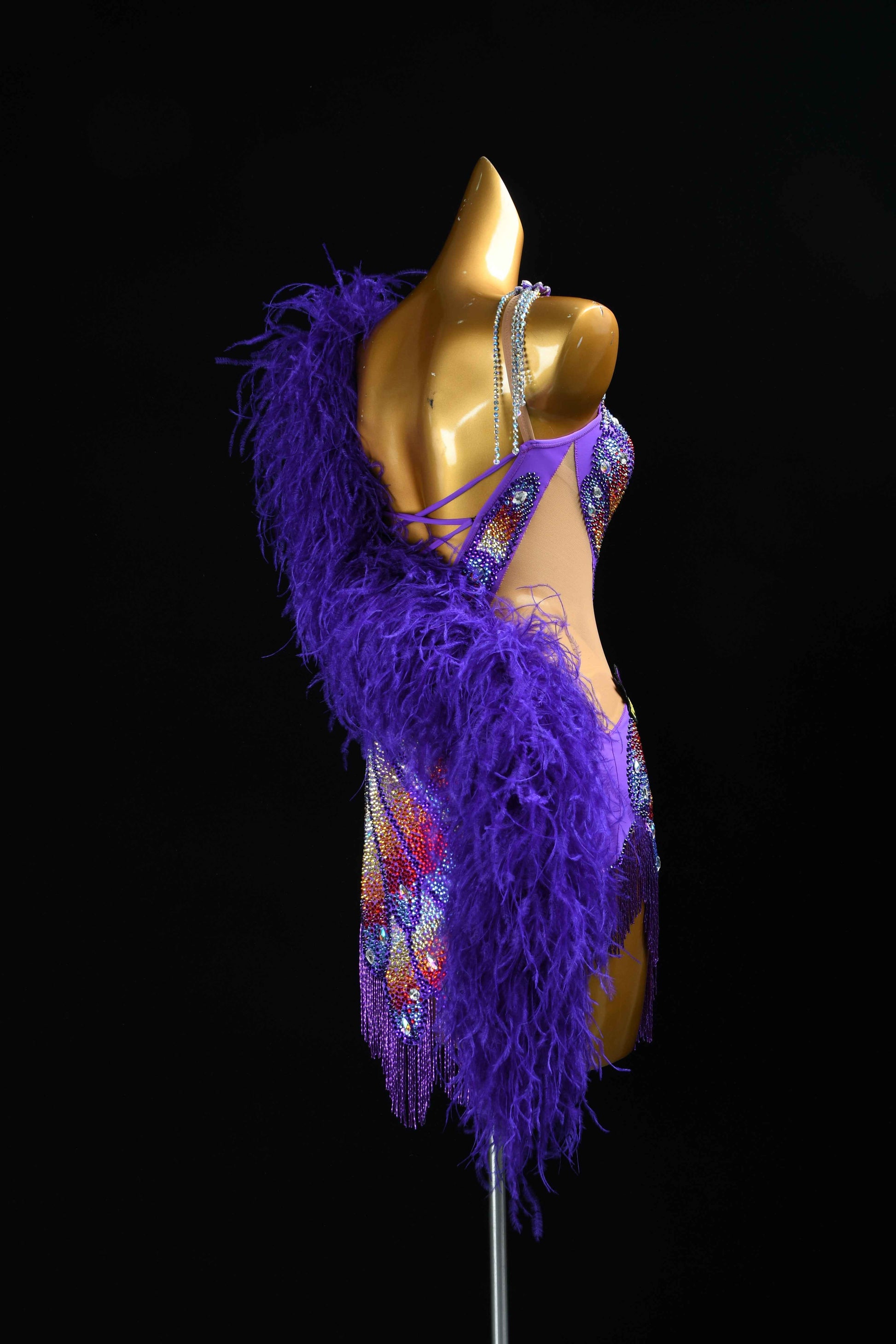 MINEJAS.L385 Purple Feather Butterfly Latin Dance Dress
