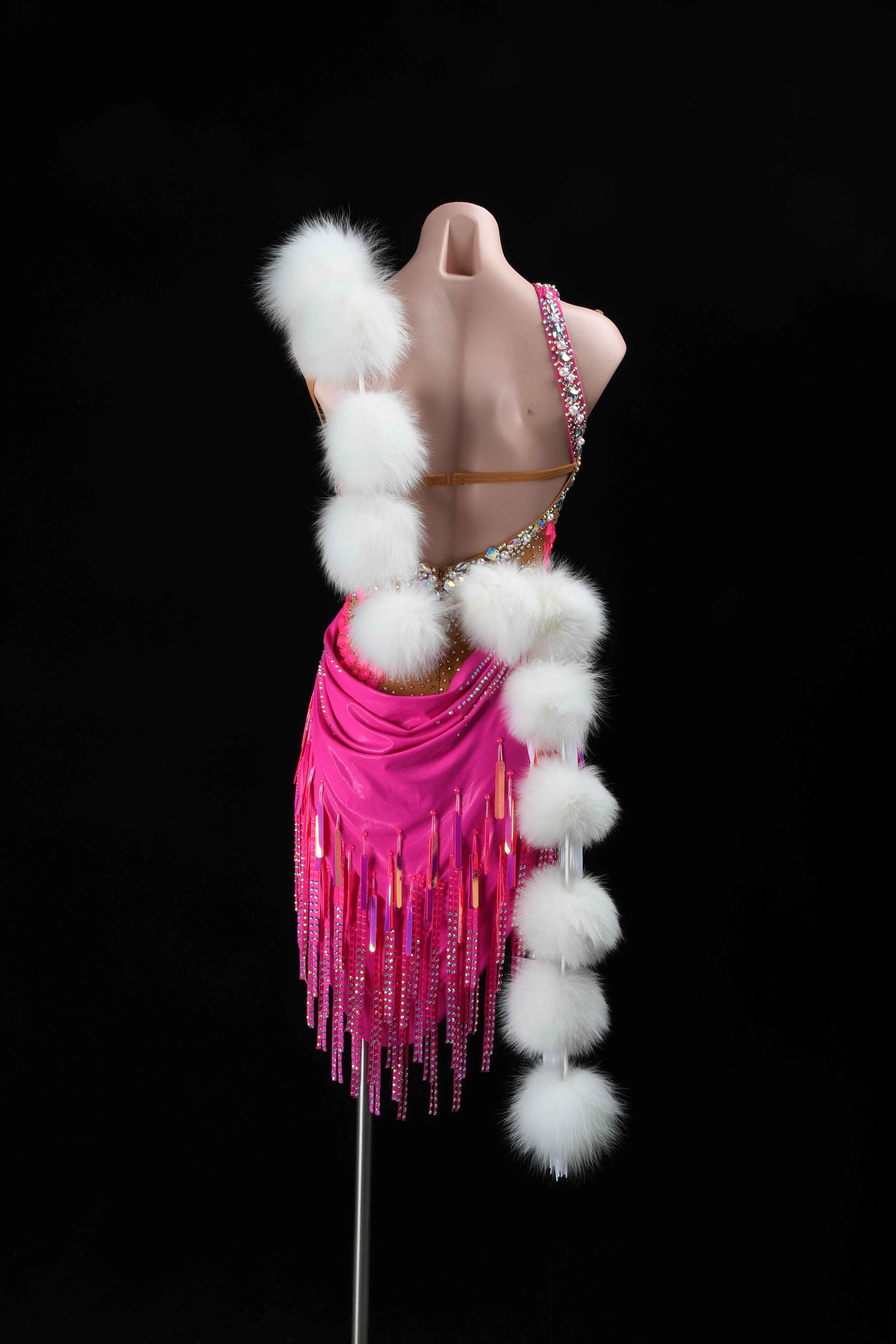 MINEJAS.L99 Hot Pink Fur Latin Bachata Dance Dress
