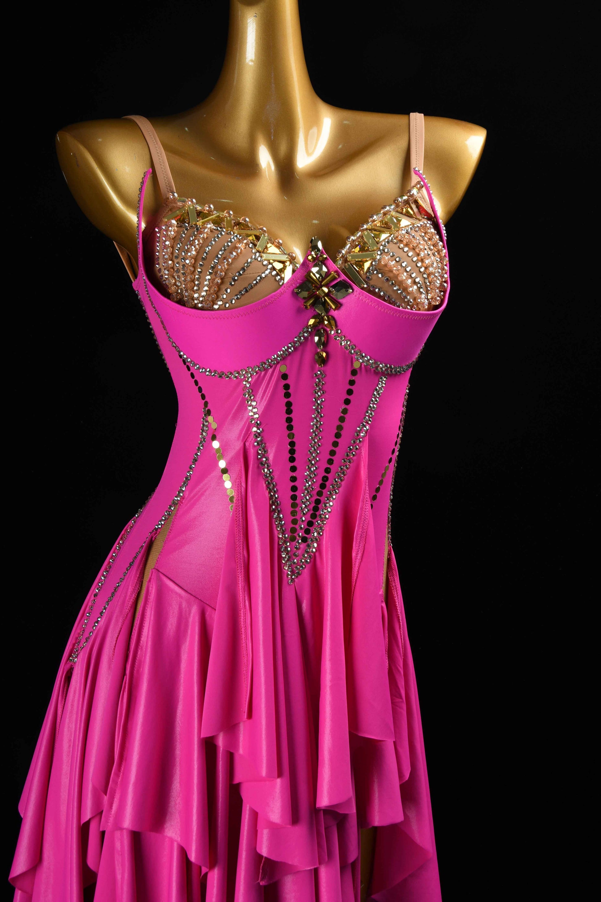 MINEJAS.L074 Hot Pink Ruffle Latin Salsa Competition Gown