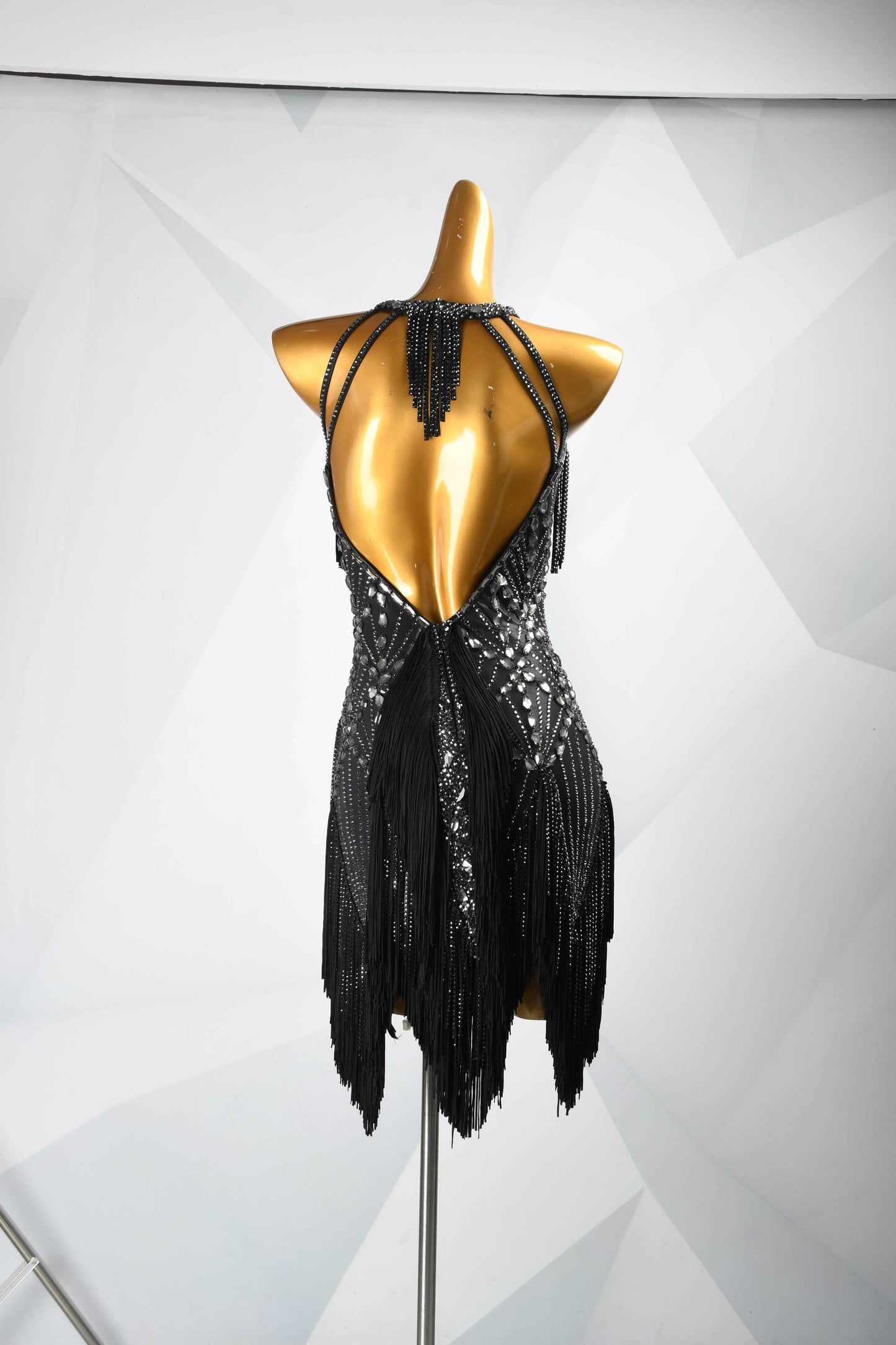 MINEJAS.L100 Black Rhinestone Fringe Latin Competition Gown