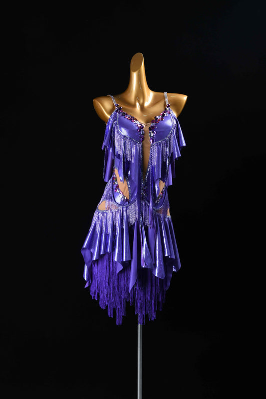 MINEJAS.L101 Purple Ruffle Fringe Latin Samba Stage Costume