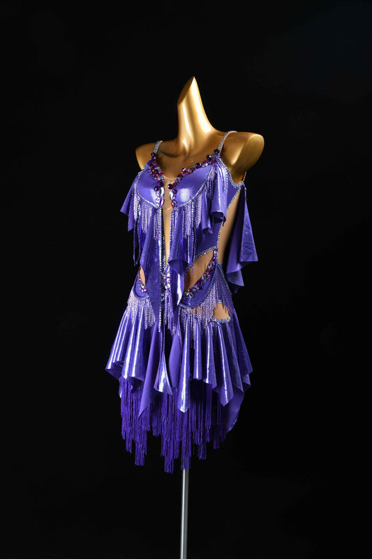 MINEJAS.L101 Purple Ruffle Fringe Latin Samba Stage Costume