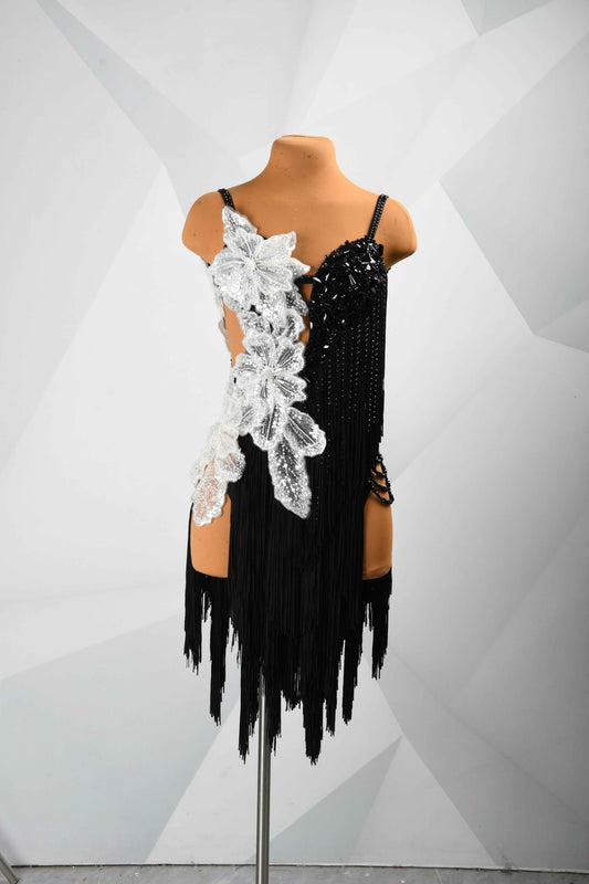MINEJAS.L103 Black White Floral Latin Dance Dress
