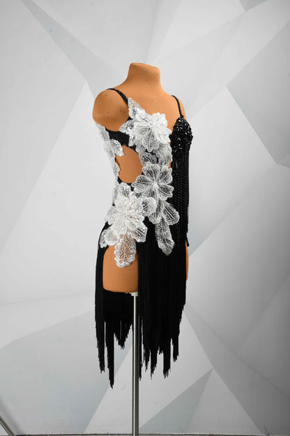 MINEJAS.L103 Black White Floral Latin Dance Dress