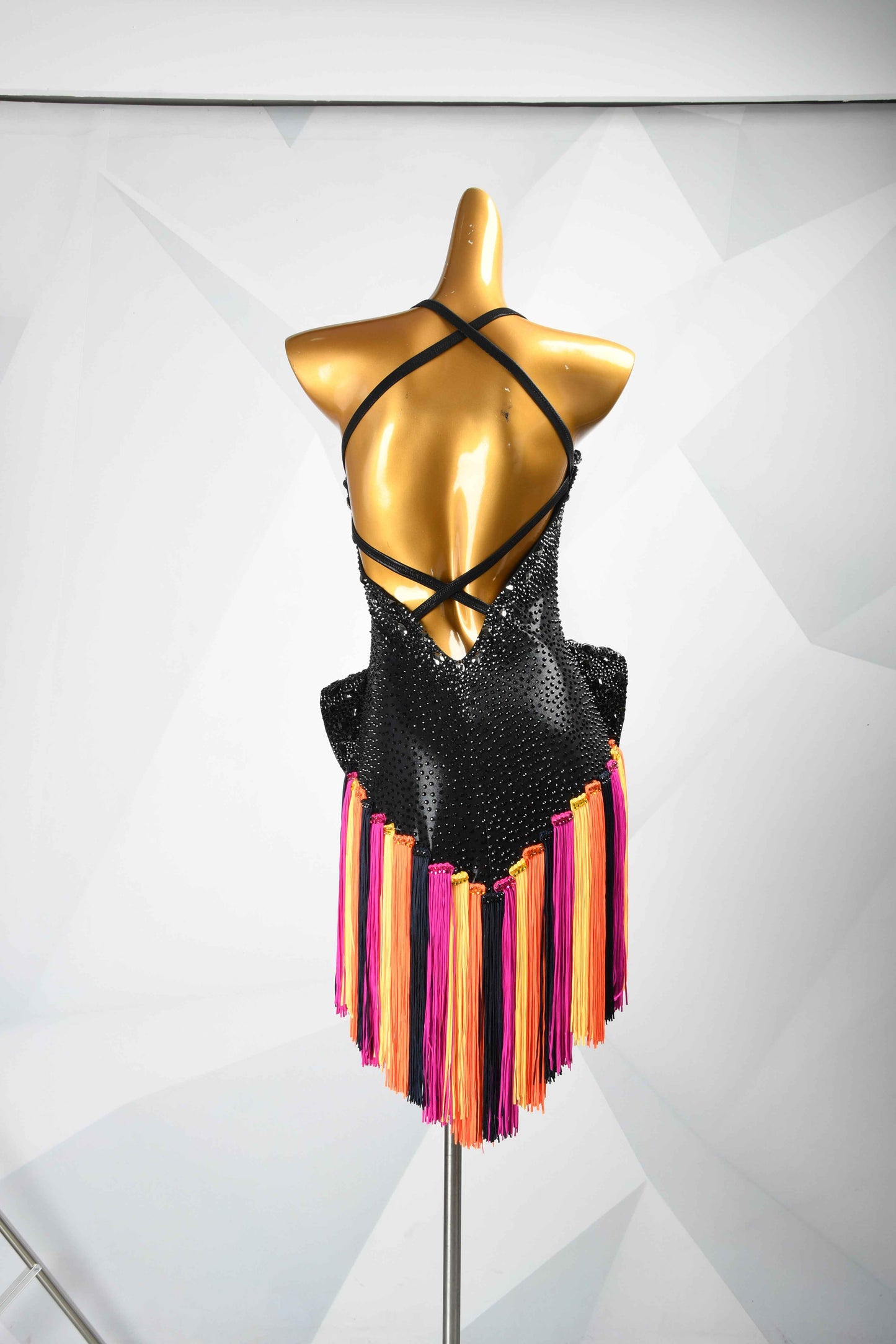 MINEJAS.L104 Black Multicolor Fringe Latin Dance Costume