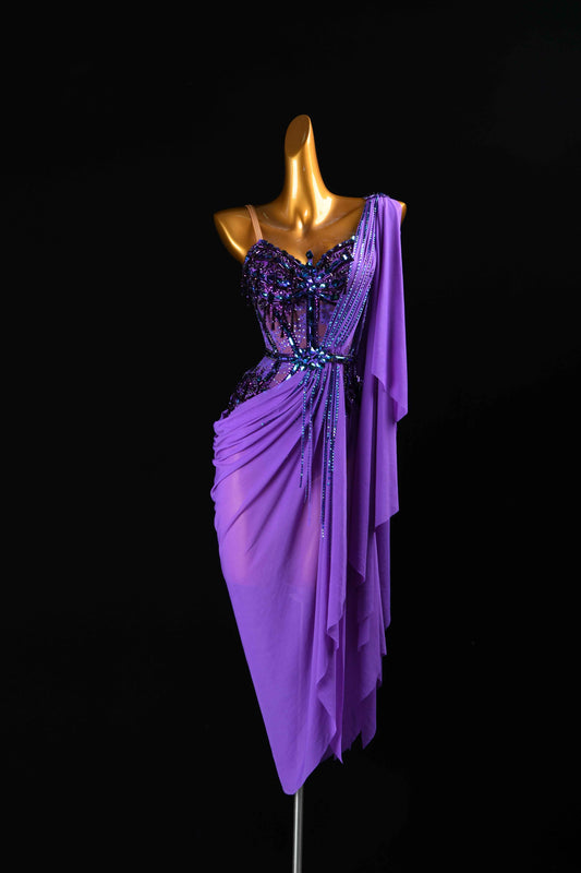 MINEJAS.L075 Purple One Shoulder Latin Performance Dress